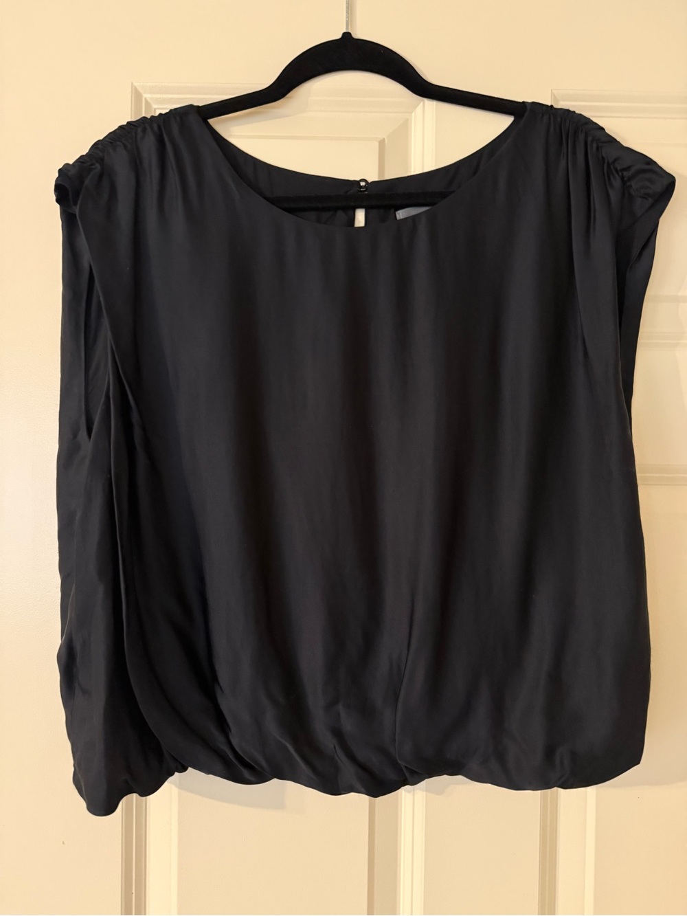 Anthropologie Black Rounded-Neck Blouson Top with Gathered Shoulders
